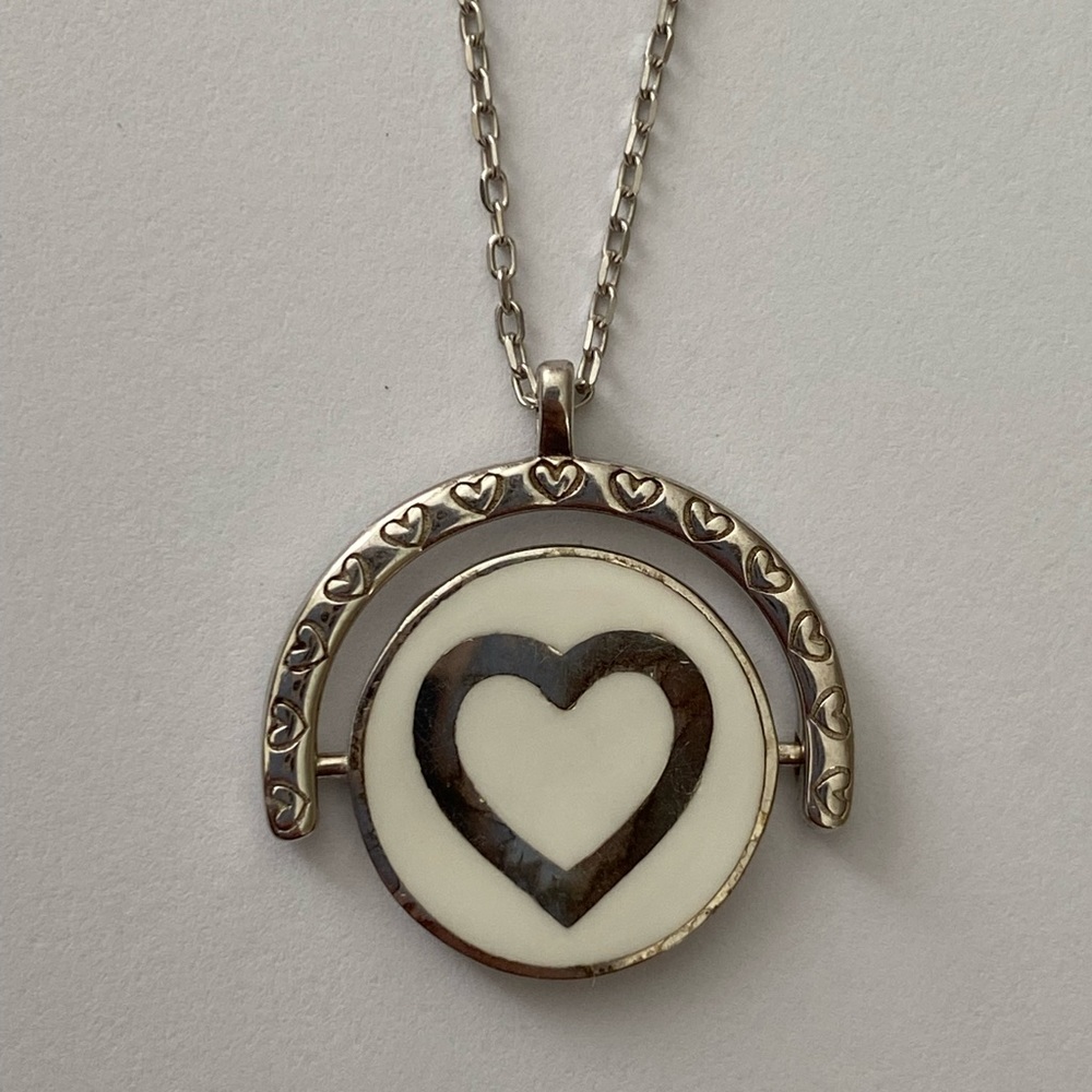 925 Silver infinity heart reversible spinning necklace cz enamel